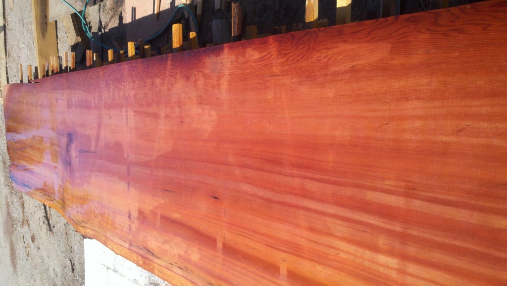 42in wide, 22ft long Old Growth Redwood Slab, one live edge