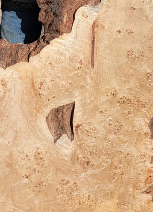 up close image of cottonwood slab with burl cluster
