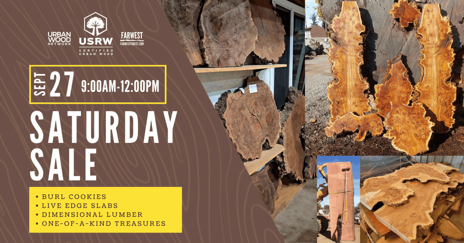 Facebook Event image showing a 3 hour wood sale on Sept 27th in Olivehurst CA